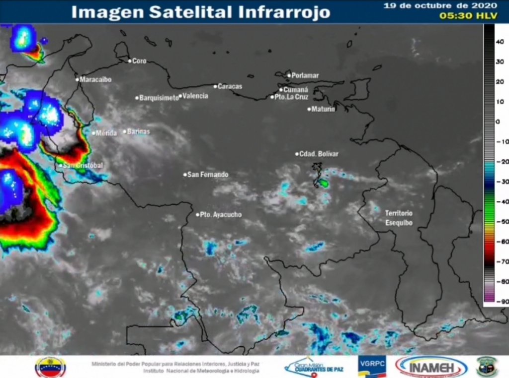 Áreas nubladas con precipitaciones sobre el territorio venezolano