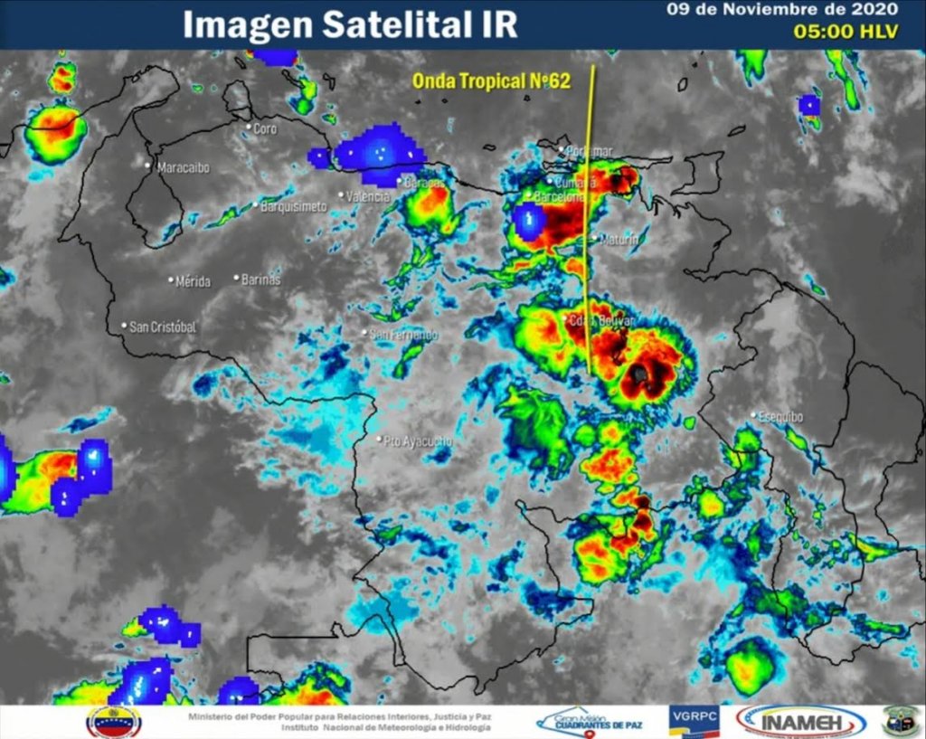 Inameh: Nubosidad y lluvias en gran parte del territorio venezolano debido al paso de la Onda Tropical Nº 62