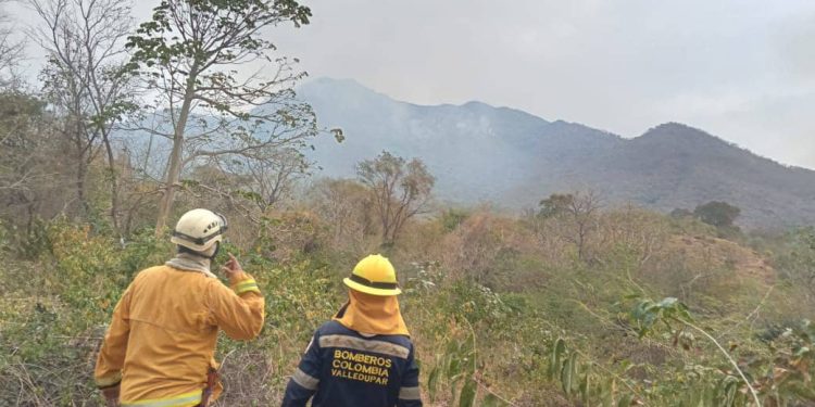 Bomberos combaten incendio forestal en Colombia